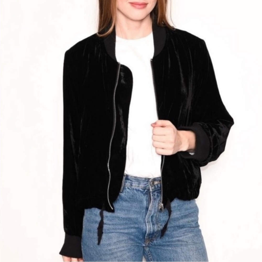 New J. Crew Black Velvet Bomber Jacket Size S